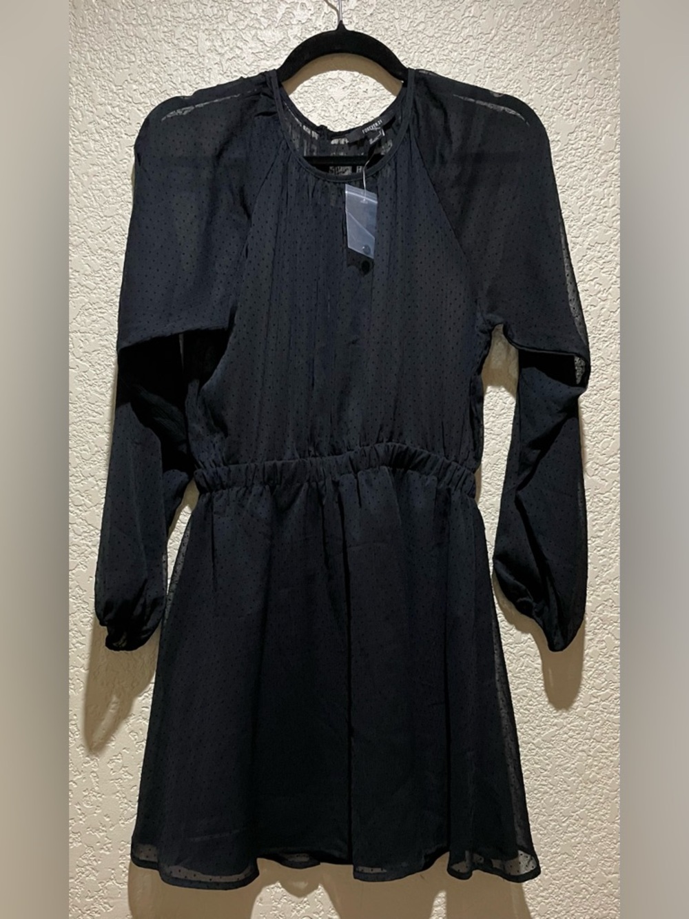 Forever 21 NWT Classic Black Long Sheer Sleeve Short Dress Size S